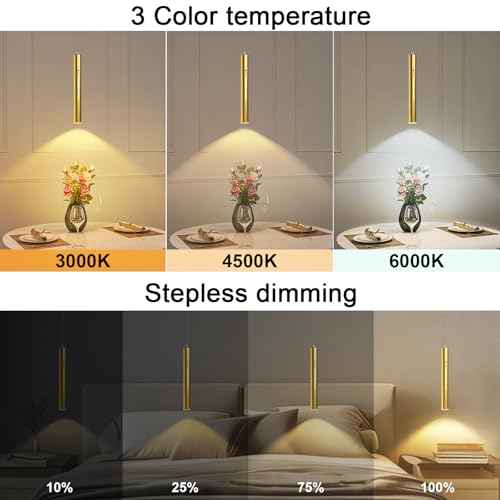 Battery Operated Pendant Light Set of 2, Wireless Chandelier with Remote, 3 Color Dimmable, 6000mAh Hanging Battery Operated Light for Kitchen Island Dinning Room Bedroom, Gold