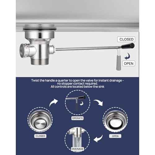 3-1/2" Commercial Sink Drain with Twist Lever Handle, Waste Drain Valve with Overflow Inlet for Restaurant 2/3 Compartment Sink, Easy Controll, Block-Free and Leakproof