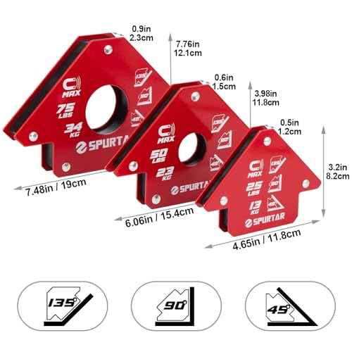 Spurtar Welding Magnets 6pcs, 75lbs 50lbs 25lbs Welding Magnets and Clamps, Heavy Duty Magnetic Holder Tools and Accessories 45¡Æ, 90¡Æ, 135¡Æ Angle