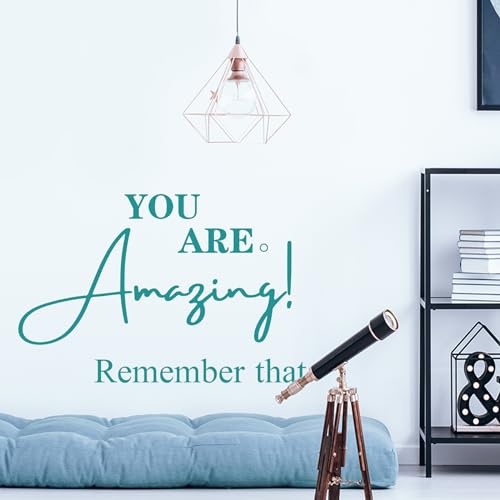 Turquoise Inspirational Wall Decals for Bathroom Teal Motivational Quotes Stickers Removable Wall Murals Peel and Stick Wall Decor for Girls Bedroom Living Room Office Dorm Mirror Kitchen Amazing