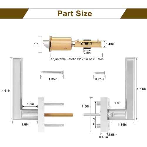 HOSOM 2 Pack Privacy Door Handles with Lock for Bedroom and Bathroom Satin Nickel Keyless Interior Door Knobs Reversible Square Door Locks