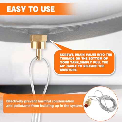 2PCS Air Tank Drain Valve Plug Fitting 1/4" NPT with 60" Cable Valve, Air Brake Reservoir Air Compressor Drain Valve For Semi Trucks