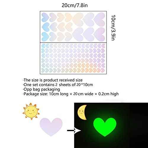 114 Pieces Heart-Shaped Glow in The Dark Stickers Holographic Stickers for Teens Wall Decals Perfect for Bedroom Decor or Party Birthday Gift