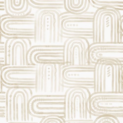 Boho Peel and Stick Wallpaper Light Beige and White Contact Paper Geometric Wall Paper 17.3" x 120" Self Adhesive Vinyl Removable Wallpaper for Cabinets Bedroom