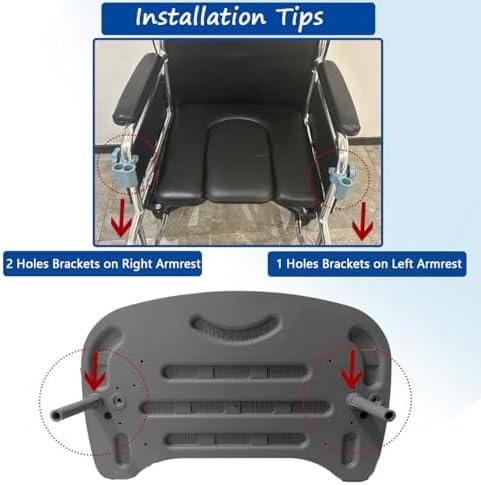 Wheelchair Tray Table - Removable Wheelchair Desk Lap Board Eating Aid for Nursing Patient, Fits Wheelchair Arms of Distance 16" - 20" (Black)
