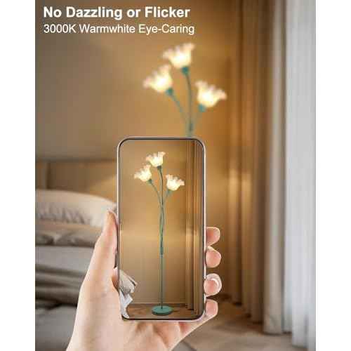 Lightdot Flower Floor Lamp for Living Room Modern Tree Floor Lamp with DIY Branch Goosenecks, Spring Green 3-Light Standing Lamp for Bedroom Kids Room