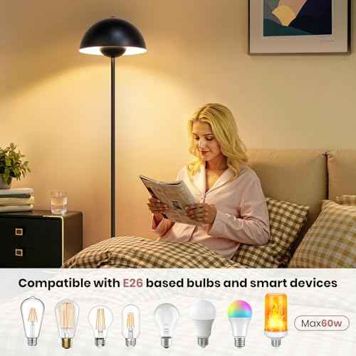 Black Floor Lamp for Living Room, 66'' Industrial Standing Lamp with Unique Metal Shade&Base Reflecting Light Tall Retro Lamp for Bedroom, Black