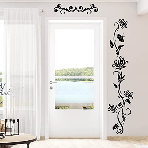PLIGREAT 2 Sheets Black Flowers Vines Wall Stickers, Butterfly Floral Wall Decals Removable Vinyl Peel and Stick Sticker for Bathroom Nursery Bedroom Living Room Home Indoor Window Decor