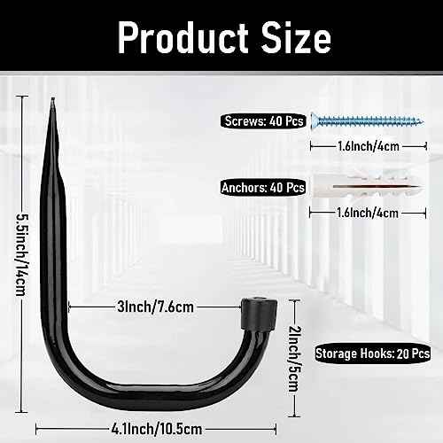 20 Pcs Heavy Duty Garage Storage Utility Hooks, 4.1Inch J Hangers Wall Hooks for Hanging Bikes, Ladders, Cord, Hose, Garden Tools