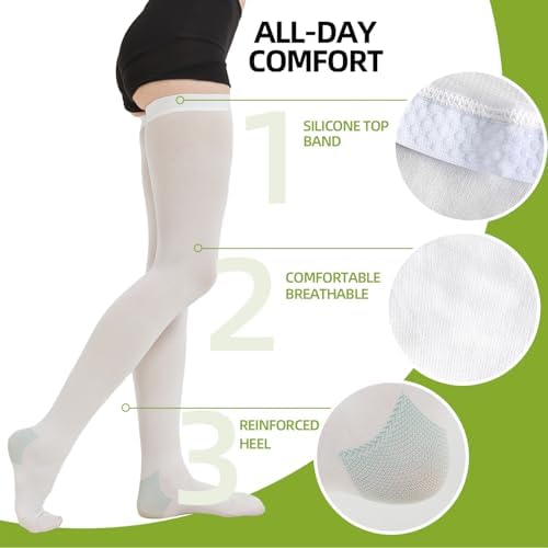 2 Pairs Thigh High Anti Embolism Compression Stockings for Women & Men, 15-20mmHg TED Hose Socks, Medium