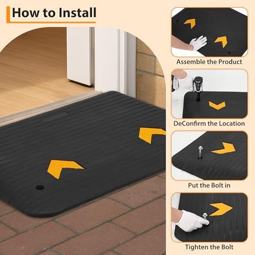 4" Rise Rubber Threshold Ramp for Doorways - 33,000 LBS Capacity Wheelchair Ramp, Non-Slip Surface, Portable Driveway Curb Ramps for Home Entry