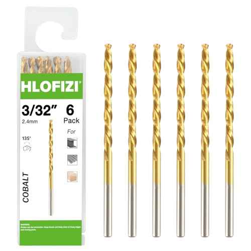 3/32" Cobalt Drill Bit (6 Pack), Titanium Twist Drill Bits for Metal, Stainless Steel, Cast Iron and Wood