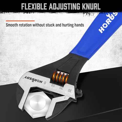 HORUSDY 3 Piece Adjustable Wrench Set, Wide Jaw Black Oxide Wrench, Metric & SAE Scales, Cr-V Steel, for Home, Garage, Workshop