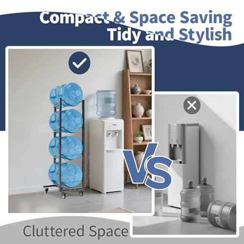 5 Gallon Water Bottle Holder: 4 Tier 5gal Water Jug Storage Rack with 4 Wheels for Home Kitchen Garage - Space Saving & Black