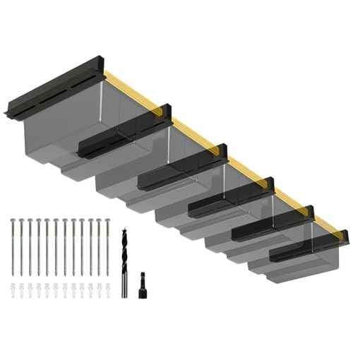 5-bin Overhead Garage Storage Rack, Heavy Duty Ceiling Storage Racks, Powder Coated Tote Storage Rack for Garages, Sheds, Storerooms (6 PCS, for 5 Bins)