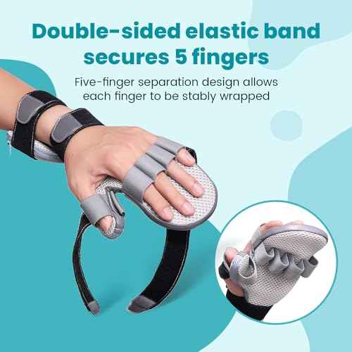Stroke Hand Brace Splint for Straightening Fingers with 5 Fingers Resting Support,Prevent Fingers Curling, Dupuytren's Contractures, Hand Spasms, Fit Right & Left, Men & Women - M