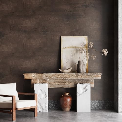 VaryPaper 15.7" x 78.7" Industrial Brown Concrete Wallpaper Peel and Stick Textured Concrete Contact Paper for Countertops Waterproof Self Adhesive Lime Wash Cement Wall Paper for Bedroom Bathroom