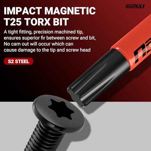 10-Piece T25 Torx Bits, 2'' to 6'' (50-152mm), Magnetic T25 Torx Bits for Impact Driver, 1/4 Inch Hex Shank | S2 Steel