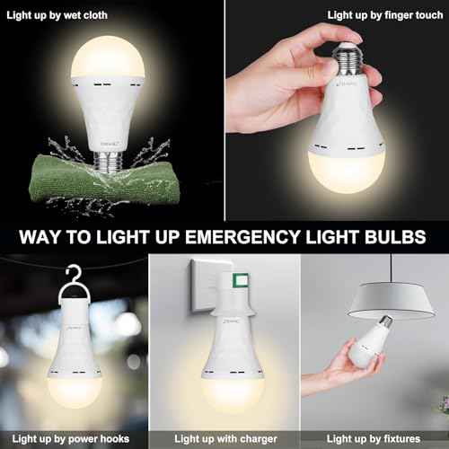 10 Pack Rechargeable Light Bulbs, Emergency Light Bulbs for Power Outage Hurricane Camping 3000K Warm Light Battery Operated Light Bulb 9W E26 1200mAh Battery Backup Soft Light Bulb for Lamps