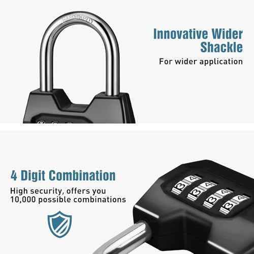 4 Pack disecu 4-Digit Combination Lock, Waterproof Outdoor Padlock for School Gym Locker, Sports Locker, Shed, Storage Unit (Black)