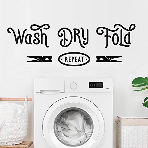 RoomMates RMK4567SCS Wash Dry Fold Repeat Peel and Stick Inspirational Quote Wall Decals for Laundry Room, Black