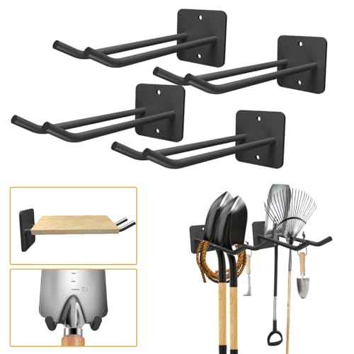 Garage Storage Hooks Heavy Duty Steel Tool Organizer Wall Mount Hangers Hooks Racks for Ropes Hoses and Garden Yard Tools Organization Holder Bulk Items Hanging Tool 9 Inch 4 Pack Holds 280 Pounds