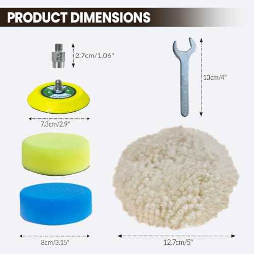 6 Pcs Buffing Polishing Kit for Milwaukee M12 Polisher/Sander,Includes M9 to 5/16"-24 Adapter, 3" Backing Pad, Sponge and Wool Buffing Pads