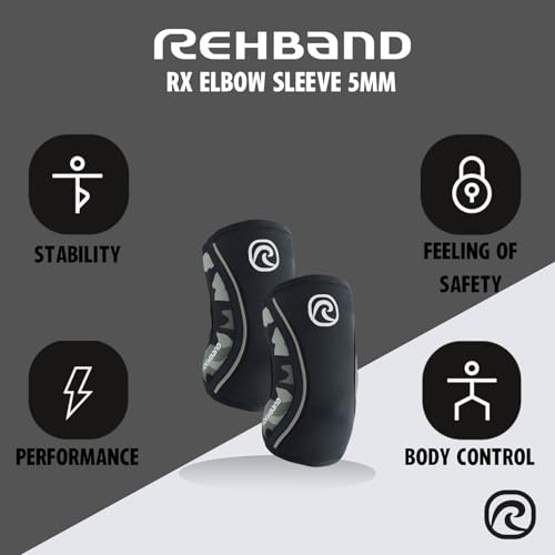 Rehband Elbow 5mm Compression Sleeve, Neoprene Elbow Sleeves for Weightlifting, Anatomical Design, Non-Slip & Close Fitting, Elbow Support Unisex, Colour:Camo - 1 Pair, Size:Small