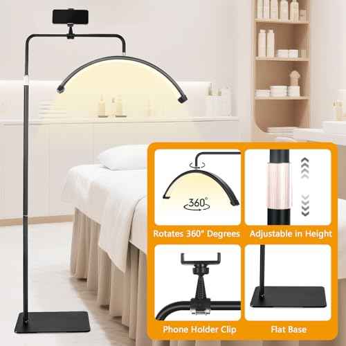 NATURALRISE LED Floor Lamp£¬Half Moon Lash Light for Eyelash Extensions, Nail Art & Tattoos | 3 Color Temperatures, 10-100% Dimming, Height Adjustable Reading Lamp for Bedroom, Office, Makeup Studio