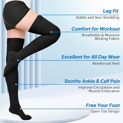 2Pairs Ktinnead 20-30mmHg Thigh High Compression Stockings for Women, Thigh High Compression Socks, Medical Compression Stockings for Pregnant, Teacher, Doctor, Varicose Veins, Swelling, lymphedema