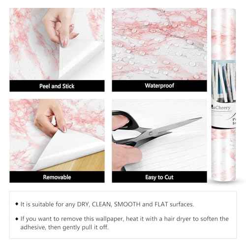 LACHEERY Marble Contact Paper Pink White Marble Peel and Stick Countertop Contact Paper for Countertops Waterproof White and Pink Wallpaper for Walls Bathroom Kitchen Counter Top Cabinet 15.8"x80"