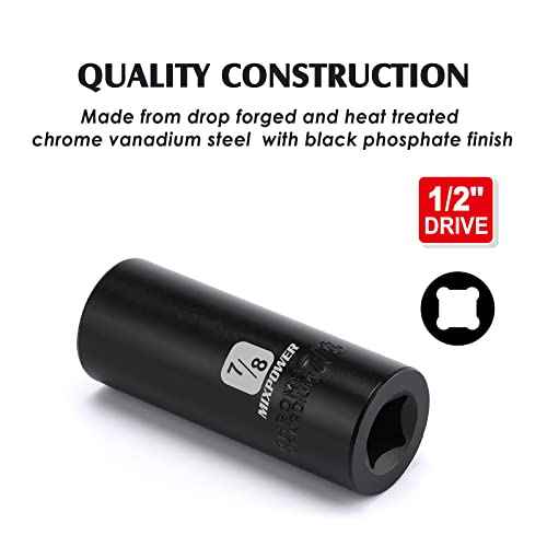 MIXPOWER 1/2-Inch Drive Deep Impact Socket - 7/8 Inch, SAE, CR-V, Deep, 1/2"Dr. 6 Point Socket