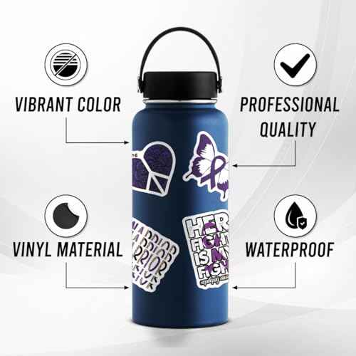 50 Pack Pcs Epilepsy Awareness Month Stickers for Water Bottles Waterproof Vinyl Laptop Luggage Purple Ribbon Inspirational Sticker Packs Bulk Teens Adults Aesthetic Small Decals