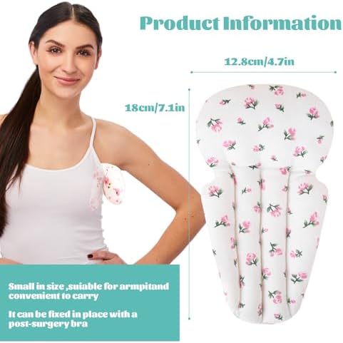 Lymphedema Axilla Pillow Armpit Pain Relief Mastectomy Recovery Supplies, 4PCS Cotton Lumpectomy Mastectomy Pillows Post OP Multicolor Breast Surgery Pillow (Pink Flower)