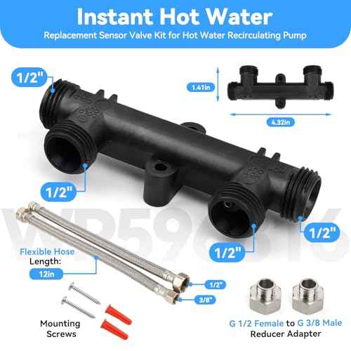 WP596816 Sensor Valve Kit for watts Recirculating Hot Water Pump, Essential Component of Hot Water Recirculation System, Includes 2 x 12in Stainless Steel Pipes & Thermal Bridge Valve