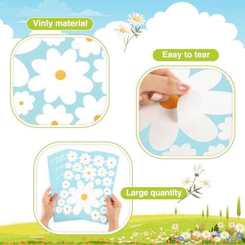 TaoBary 288-Piece Daisy Wall Decals - White Flower Wall Stickers, Peel & Stick Floral Wall Decor for Kids, Girls Nursery, Playroom, Bedroom & Living Room