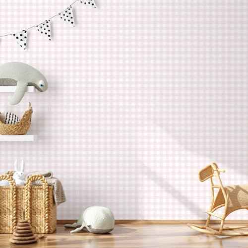 Cohoo Home Pink Plaid Peel and Stick Wallpaper Boho Plaid Contact Paper for Cabinets Pink Checkered Geinham Contact Paper Self Adhesive Removable Wallpaper Bathroom Nursery Waterproof 17.3inW 78.7inL