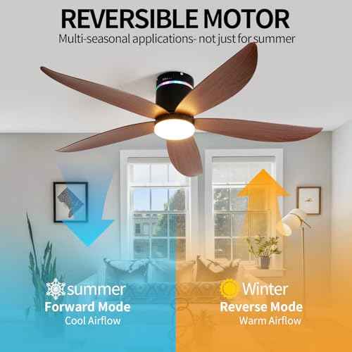 Carrefour 52" Flush Mount Ceiling Fans with Lights and Bluetooth Speaker, RGB Mood Lighting, 6-Speed Reversible DC Motor, Dimmable LED, Remote Control & Timer for Bedroom, Living Room, Dining Room