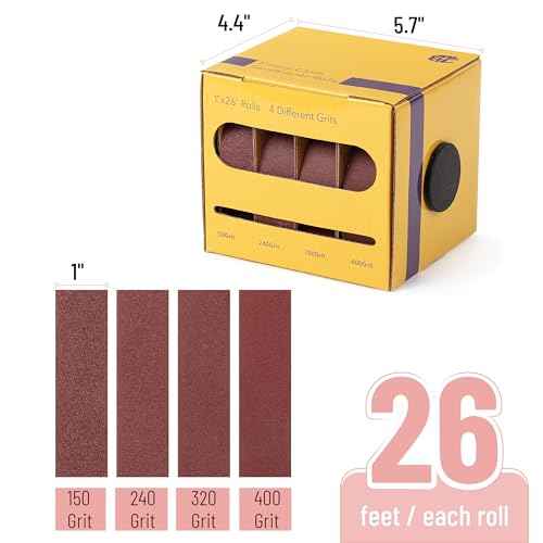 Bates- Emery Cloth Roll, 1" x 26 FT, 4 Grits, 150/240/320/400 Grit, Abrasive Sandpaper Roll of Sandpaper Set with Dispenser, Emery Cloth for Metal, Wood, Polishing