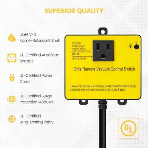 Dust Collector Remote Switch, Ortis 120V Wireless Remote Switch for Dust Collector, 328FT Wireless Range (Battery Included), Heavy Duty Design, Save Your Time and Energy, Enhance Your Work Safety