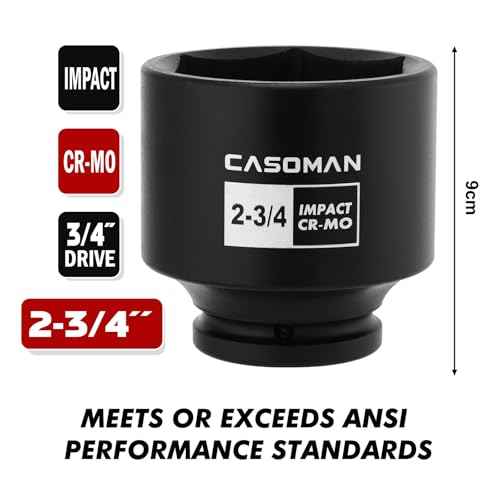 CASOMAN 3/4" Drive x 2-3/4" Shallow Impact Socket, 6-Point, SAE, CR-MO