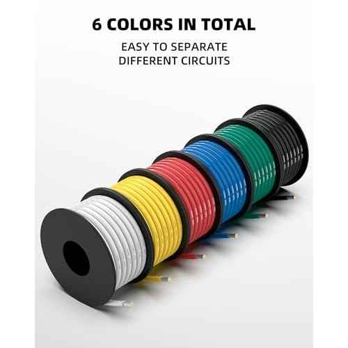 NAOEVO 10 Gauge Wire 90ft, 10 AWG Wire 6 Colors 15ft Each Spool, Flexible Silicone Tinned Copper Electrical Cable, Wiring kit for Breadboard/Automotive/DIY/Battery, 200¡É