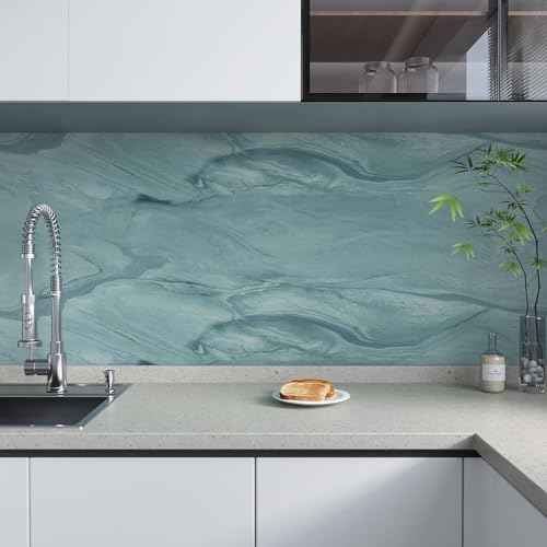 VaryPaper Matte Teal Blue Marble Contact Paper Peel and Stick Countertops for Kitchen Waterproof Marble Wallpaper Removable Self Adhesive Countertop Wallpaper Marble Vinyl for Desk Table 15.7''x78.7''