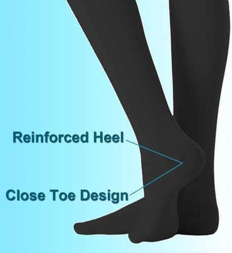 Medical Compression Pantyhose for Women & Men,20-30mmHg Graduated Support Hose Tights,Opaque Close Toe Waist High Compression Stockings for Varicose Veins,Swelling,Edema,Flight