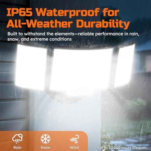 CLAONER LED Security Lights Motion Sensor Outdoor, Dusk to Dawn 20W 3000LM Floodlight 6500K 3 Modes, IP65 Waterproof 3 Head Detected Flood Light for Garage, Yard, Door, Porch, Patio (2 Pack)