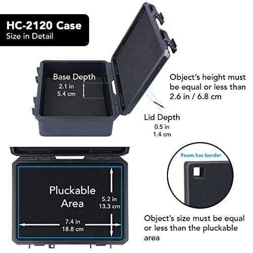 Lykus HC-2120 Mini Hard Case Dry Box with Foam Insert, Interior Size 8.3x5.9x2.7 in, IP66 Splash-Proof, Suitable for Cellphones, Tools, Small Devices and More