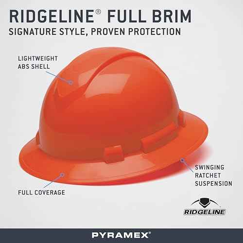 Pyramex Ridgeline Full Brim Hard Hat 4 Point Ratchet Hi Vis Orange