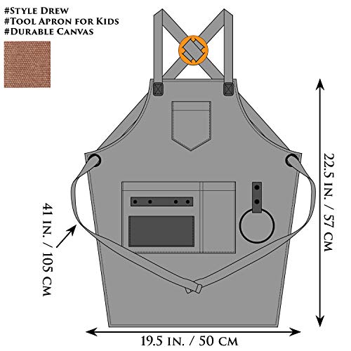 NEOVIVA Heavy Duty Work Apron for Kid Boys with Pockets and Adjustable Cross-back Straps