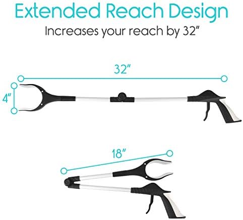 Vive 32" Grabber Reacher Tool - Foldable Pickup Stick with Rotating Jaw & Sensitive Trigger - Heavy Duty Mobility Grip Hand Aid - Extra Reach Extender Claw for Seniors, Elderly, Handicap
