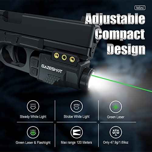 Mini 700 Lumen Pistol Light Laser Combo Weapon Light Tactical Flashlights, Magnetic USB Rechargeable with Green Beam and Strobe Mode for GL and Picatinny Rail